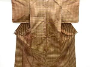 アンティーク　格子織り出し米沢紬着物アンサンブル